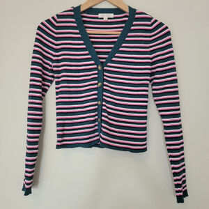 Ultra Flirt Juniors Botanical Stripe Ribbed Knit Sweater Size M Green/Pink